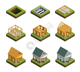 房屋建筑图标房屋建造阶段等距图标隔离矢量插图高清图片