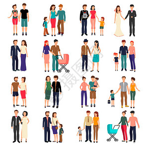 公寓家庭套异恋夫妇孩子的家庭平白色背景矢量插图上隔离背景图片