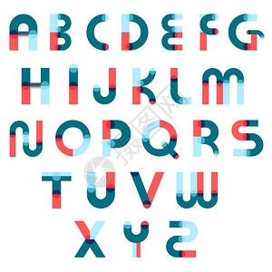 幼稚字体孟菲斯字母构造函数集字体字母卡通构造器收集彩色拉丁字母与平几何元素矢量插图插画