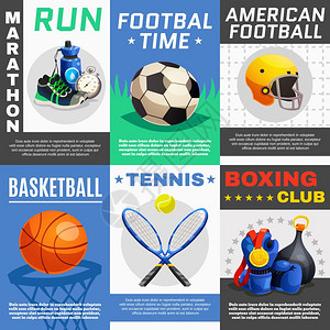 现代体育海报套六张长方形运动海报,为同的运动适当的插图与描述文本矢量插图背景图片