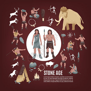 石头时代的人图标石器时代的人们图标平孤立矢量插图高清图片