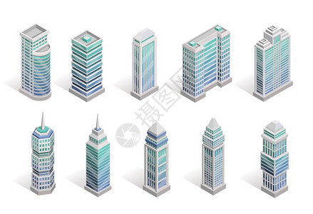城市房屋城市房屋等距与同的摩天大楼矢量插图图片