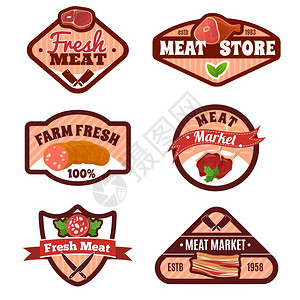 肉类市场标志肉类市场标志屠夫符号平孤立矢量插图图片