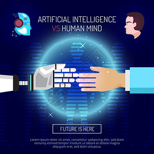 未来通信工程人工智能背景人工智能思维构图与机器人人手相互伸展与可编辑的文本矢量插图插画