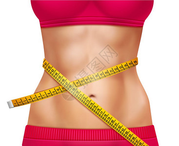 ABS女运动腰围3D插图女运动腰围三维与红色运动服装测量磁带白色背景矢量插图插画