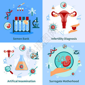 胎儿镜检查人工授精图标集人工授精图标妊娠符号平孤立矢量插图插画