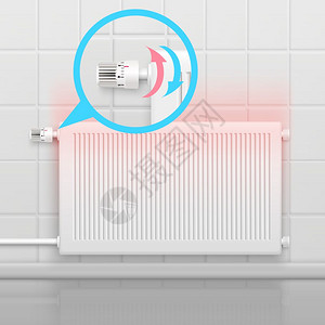 水温里加热散热器平散热器成与加热器电池的平图像放大鉴于水温调节器矢量插图插画