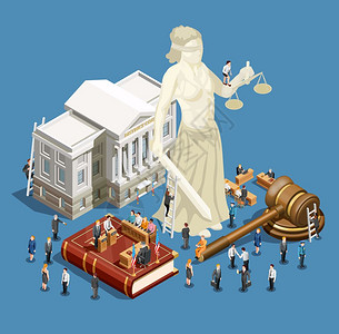 法院icon法律等距图标法律正义符号等距图标蓝色背景三维矢量插图插画