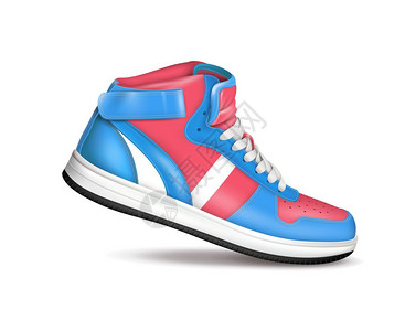 白色鞋彩色运动运动鞋时尚运动运动鞋红色蓝色的白色背景现实矢量插图插画