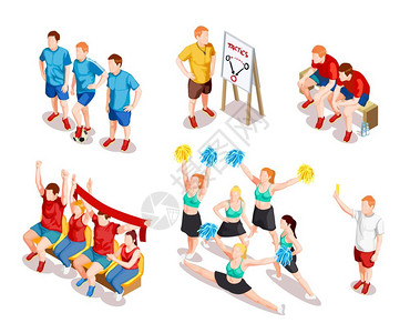 上海体育学院体育表演者角色体育队合作锦标赛与人类角色的足球运动员,球迷,拉拉队,场景评委教练矢量插图插画
