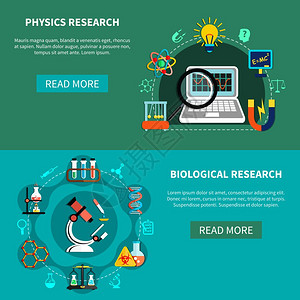 自然科学研究水平横幅自然科学研究,化学实验,理念,平矢量插图图片