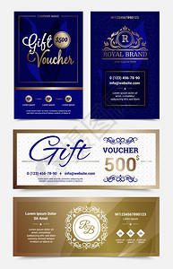 礼品券套套礼品券,以深蓝色与单色华丽的装饰孤立矢量插图图片
