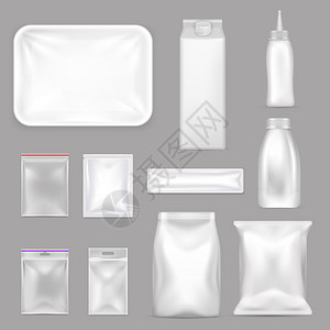 塑料袋子空白食品包装写实套装彩色空白食品包装现实图标与拉链锁袋同大小的矢量插图插画