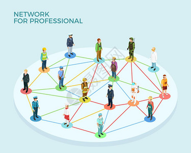 网络专业等距网络专业等距与人们的各种职业工作矢量插图背景图片