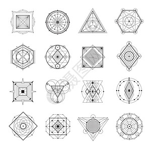 弘扬民族精神神的几何学神几何抽象符号单色集隔离白色背景平矢量插图上插画