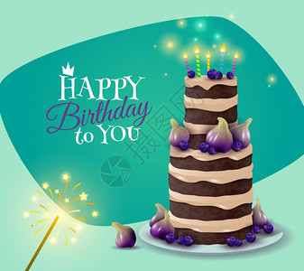 生日水果蛋糕生日蛋糕卡生日蛋糕卡与庆祝问候符号卡通矢量插图插画