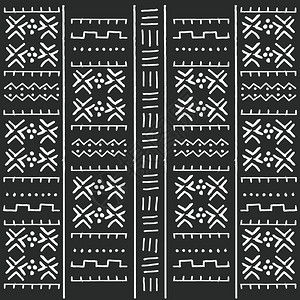 黑白部落民族图案与几何元素,传统非洲泥布,部落,矢量插图背景图片