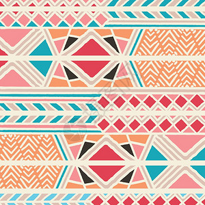 部落民族五颜六色的波西米亚图案与几何元素,非洲泥布,部落,矢量插图图片
