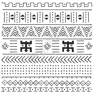 黑白部落民族图案与几何元素,传统非洲泥布,部落,矢量插图背景图片