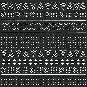 简单印涮素材黑白部落民族图案与几何元素,传统非洲泥布,部落,矢量插图插画
