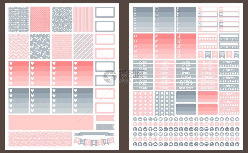 灰色粉红色矢量可打印贴纸供规划师用图片