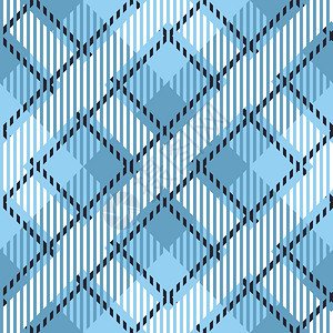 塔尔坦白色蓝色的格子无缝矢量图案插画