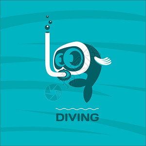 潜水带潜水器的鱼潜水员具矢量标志3高清图片