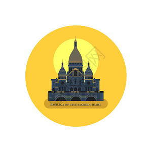 马加什教堂神的心的罗西利卡法国著名的大教堂矢量插图圆形图标插画