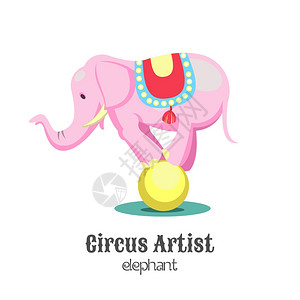 玩杂耍的大象粉红色马戏大象矢量插图白色背景上隔离插画