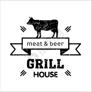 烧烤屋老式标志烤架烧烤肉啤酒咖啡厅,啤酒餐厅的标志图片