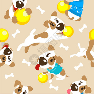 骨香鲳鱼球无缝图案狗的配件趣的狗杰克罗素猎犬插画