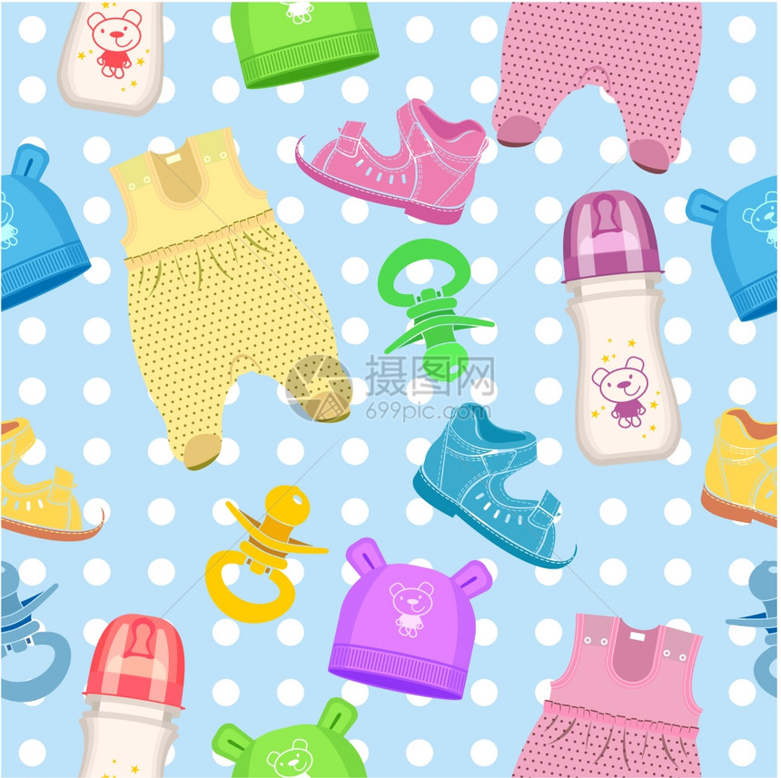 婴儿图案儿童服装,鞋子,奶嘴,瓶子,帽子,配件图片