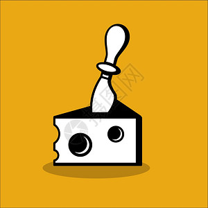 贝尔高姆奶酪,奶酪图标黄色背景上的刀矢量标志插画
