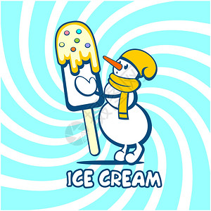 冰淇淋标志雪人的矢量插图与冰淇淋明亮的背景图片