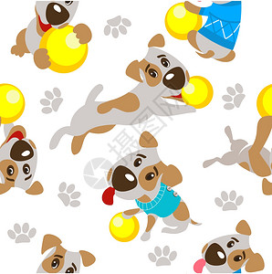 骨香鲳鱼球狗的配件无缝图案趣的狗杰克罗素猎犬插画