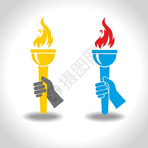 火炬传递手胜利火焰符号手持火炬图标模板矢量插图插画