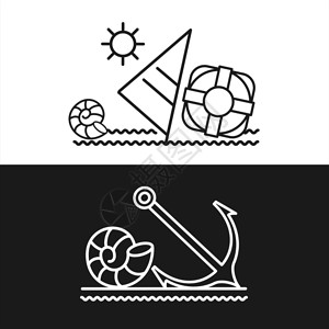 夏天海,帆船,贝壳,锚套暑假旅游标志图片