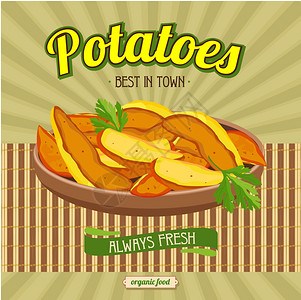 炸土豆种天然产品,镇上最好的餐馆咖啡馆的矢量插图图片