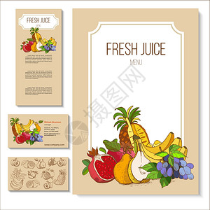 水果,手绘套模板工艺纸菜单,名片,促销传单,矢量插图图片