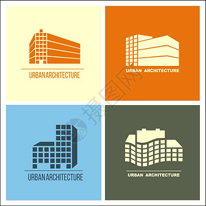 套4个矢量标识,城市建筑,建筑公司的图标建筑办公室酒店的建设图片