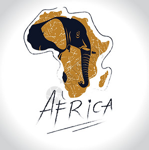 大象头非洲狩猎与大象标志插画