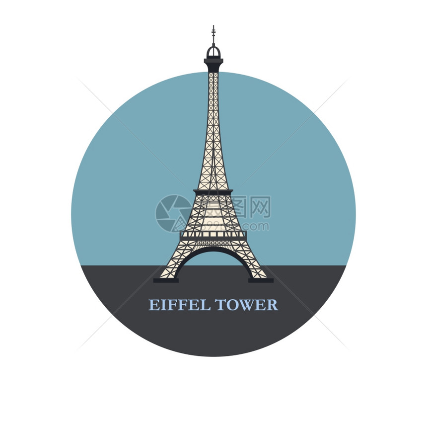 埃菲尔铁塔圆形图标巴黎法国矢量插图图片