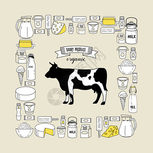 黄油相机牛奶乳制品奶牛套大型乳制品的矢量插图健康的食物插画