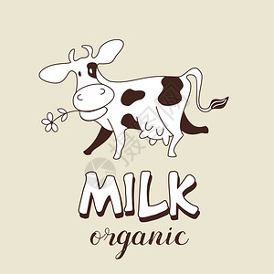 趣的母牛矢量插图牛奶奶制品标志图片