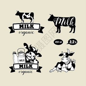 牛脂肪向量符号集奶牛牛奶天然机乳制品插画