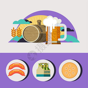 啤酒杯啤酒桶最好的啤酒麦田,太阳,云环保产品矢量图标香肠,包啤酒,饼干图片