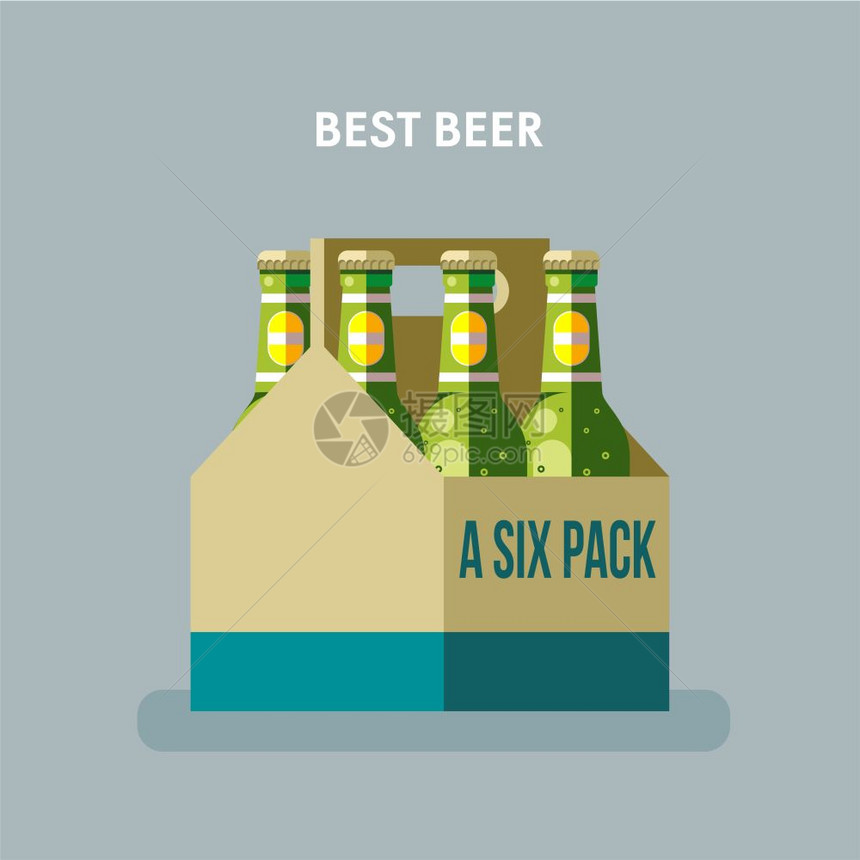 啤酒瓶,六包,矢量插图图片