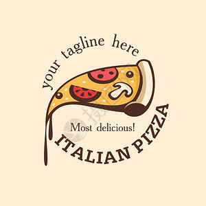 矢量标志意大利披萨片热披萨,蘑菇香肠西红柿奶酪最美味的比萨饼图片