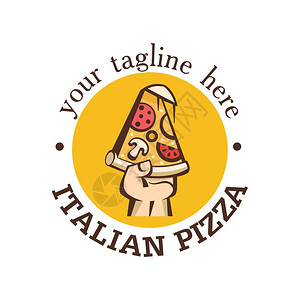 卡通风格的矢量标志意大利披萨片热披萨,蘑菇香肠西红柿奶酪图片