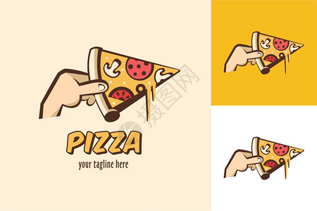 咖啡厅比萨饼店卡通风格的矢量标志片比萨饼,蘑菇香肠西红柿奶酪图片